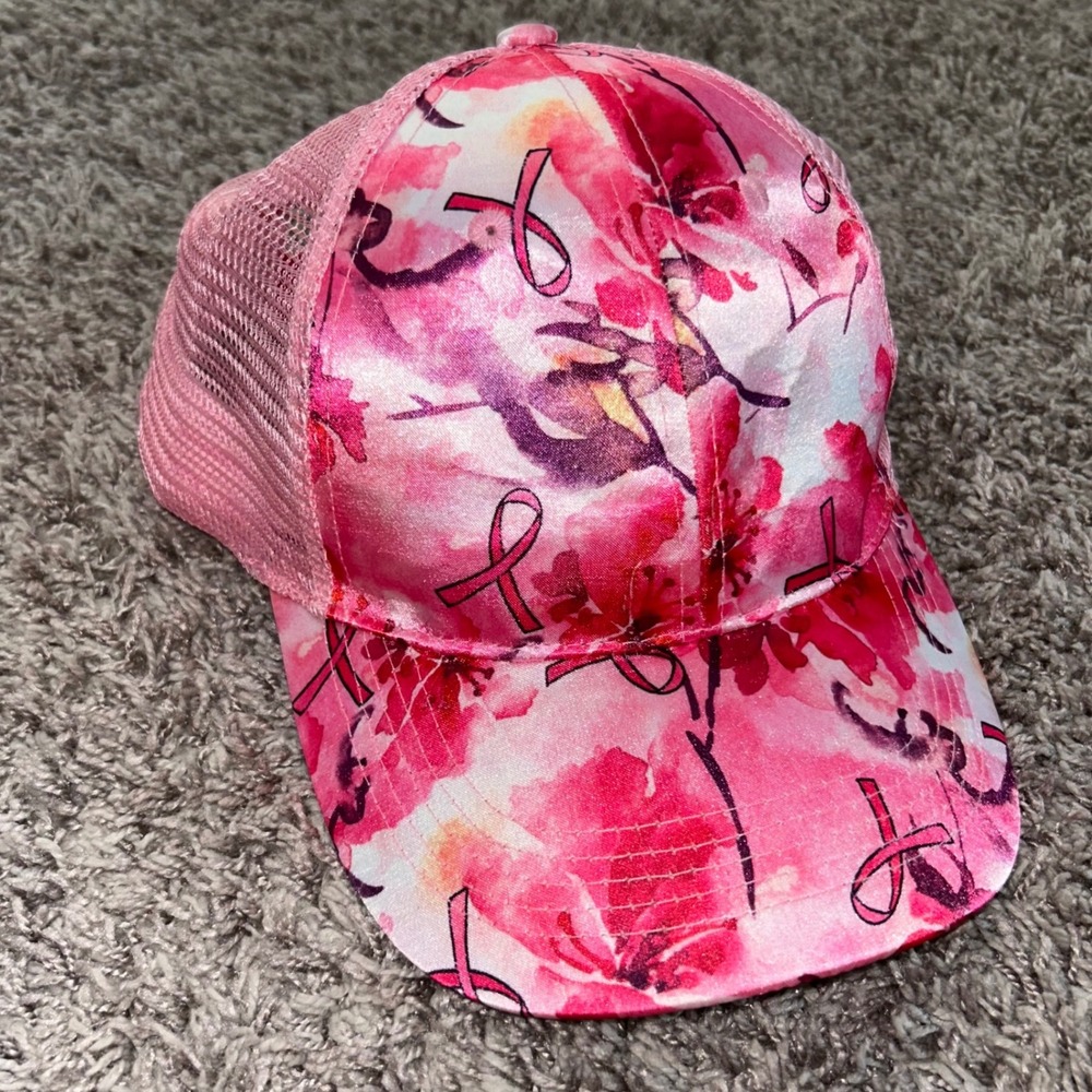 Support Cure Pink Floral Ribbon Trucker Hat Baseball Cap Womens